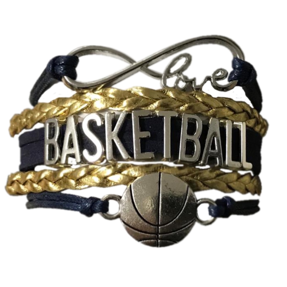 Girls Basketball Navy Gold Charm Bracelet